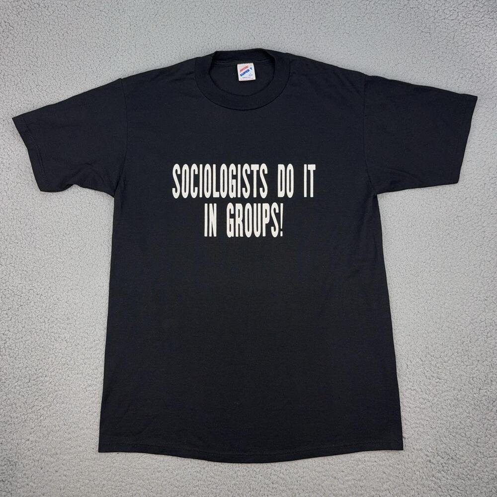 Vintage Sociologists Do It In Groups Shirt Mens Large Black SWT Club Jerzees USA